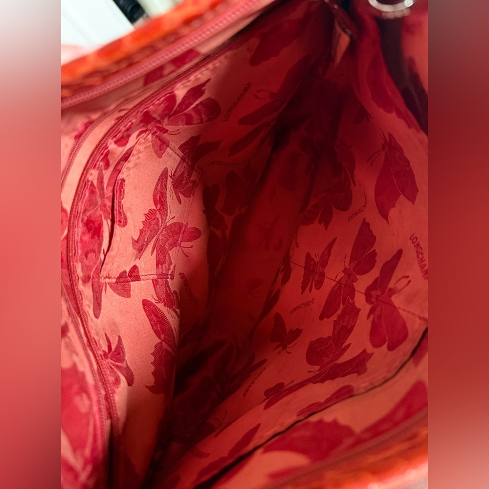 Longchamp Le Roseau Red Crocodile-Embossed Shoulder Bag - Picture 3 of 5